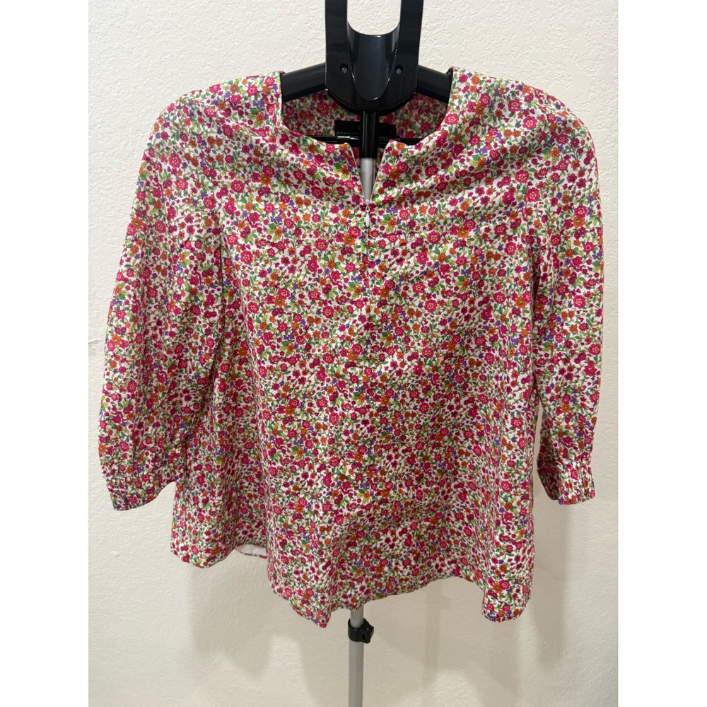 Tuckernuck Pomander Place Kieran Blouse Size M Pink White Floral Cotton Zip Top